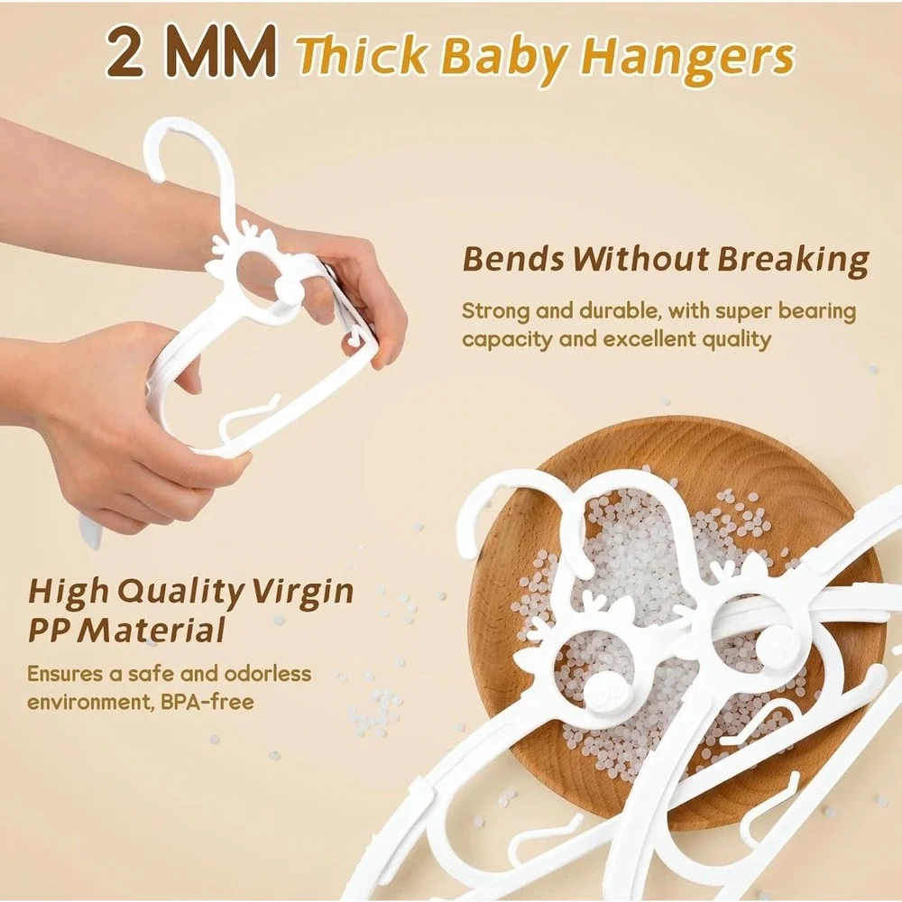 Piglog 80Pack White Adjustable Baby Hangers Plastic Toddler Kids Clothes Hangers